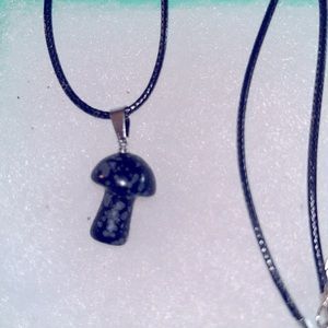 Psychedelic Boho natural Obsidian Mushroom 18-20” Black Cord Neckl…